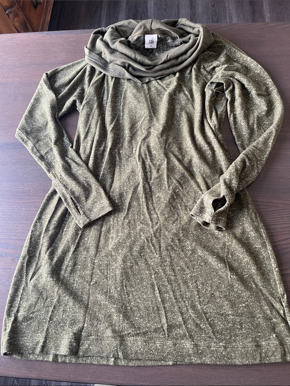 CAbi Olive Green Cowl Neck Long Sleeve Dress